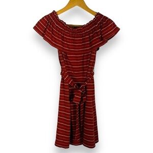 4 for $40 SALE!LOFT Beach Off Shoulder Ruffle Beach Dress, Terracotta Stripe, XS